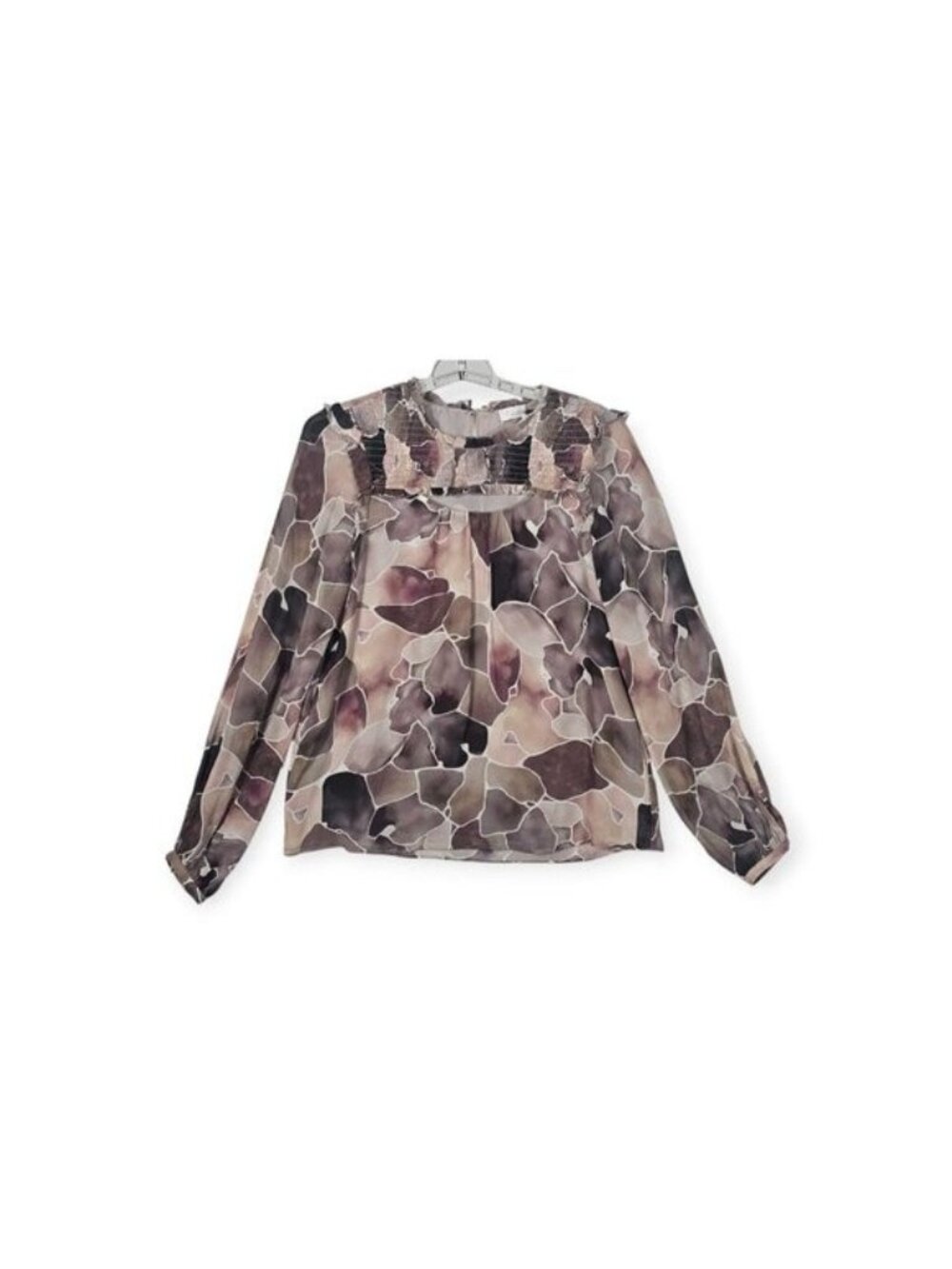 🛍️ Ecru Abstract Print Blouse - Women's Small - Brown Multicolor